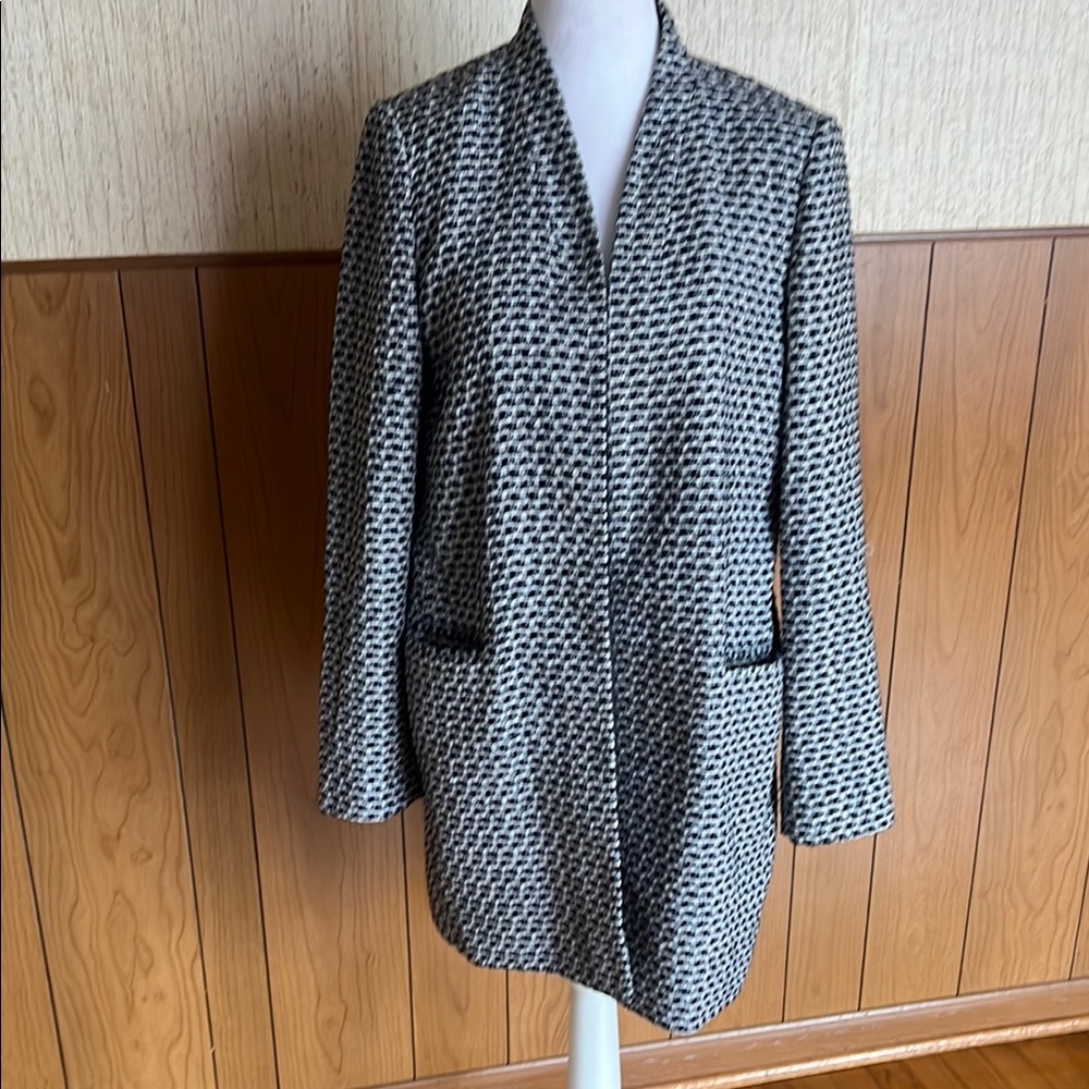 Calvin Klein Tweed Longline Blazer Jacket Open Front Size 14‎ Excellent
